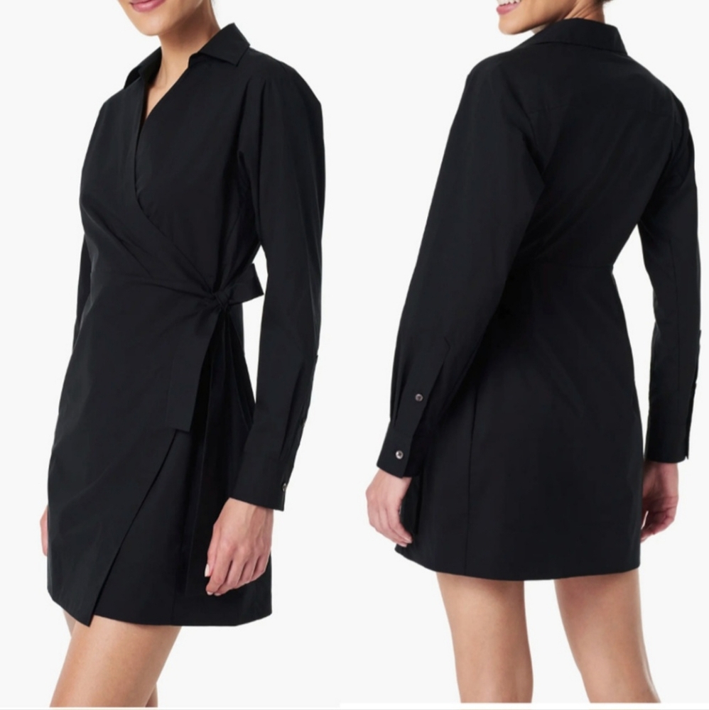 Spanx Poplin Wrap Shirt Dress Black Size Small